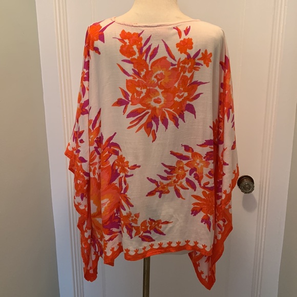 Orange Purple Summer Tropical Hawaiian Floral Poncho Top Missy O/S fits most - Picture 2 of 8